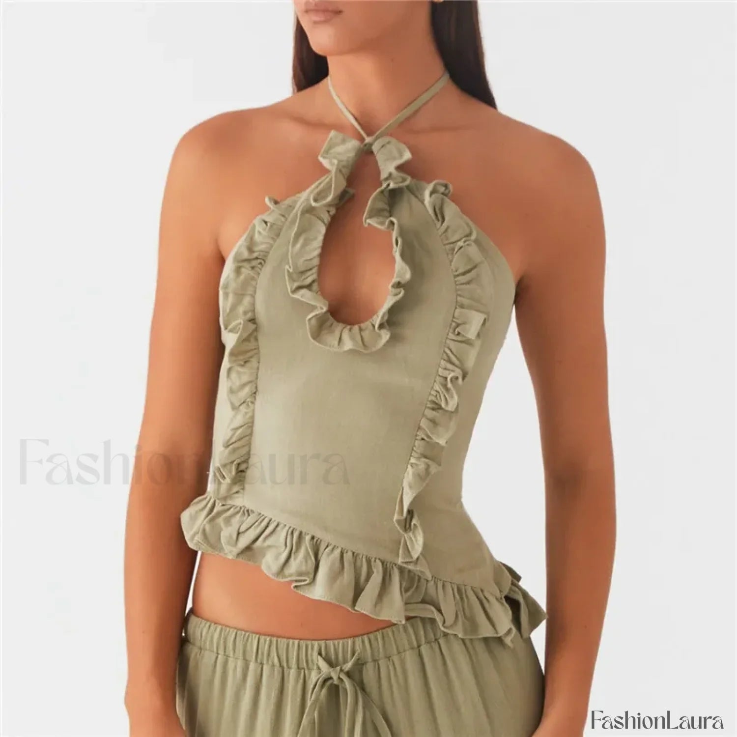 Ruffle Frill Cut-Out Crop Top