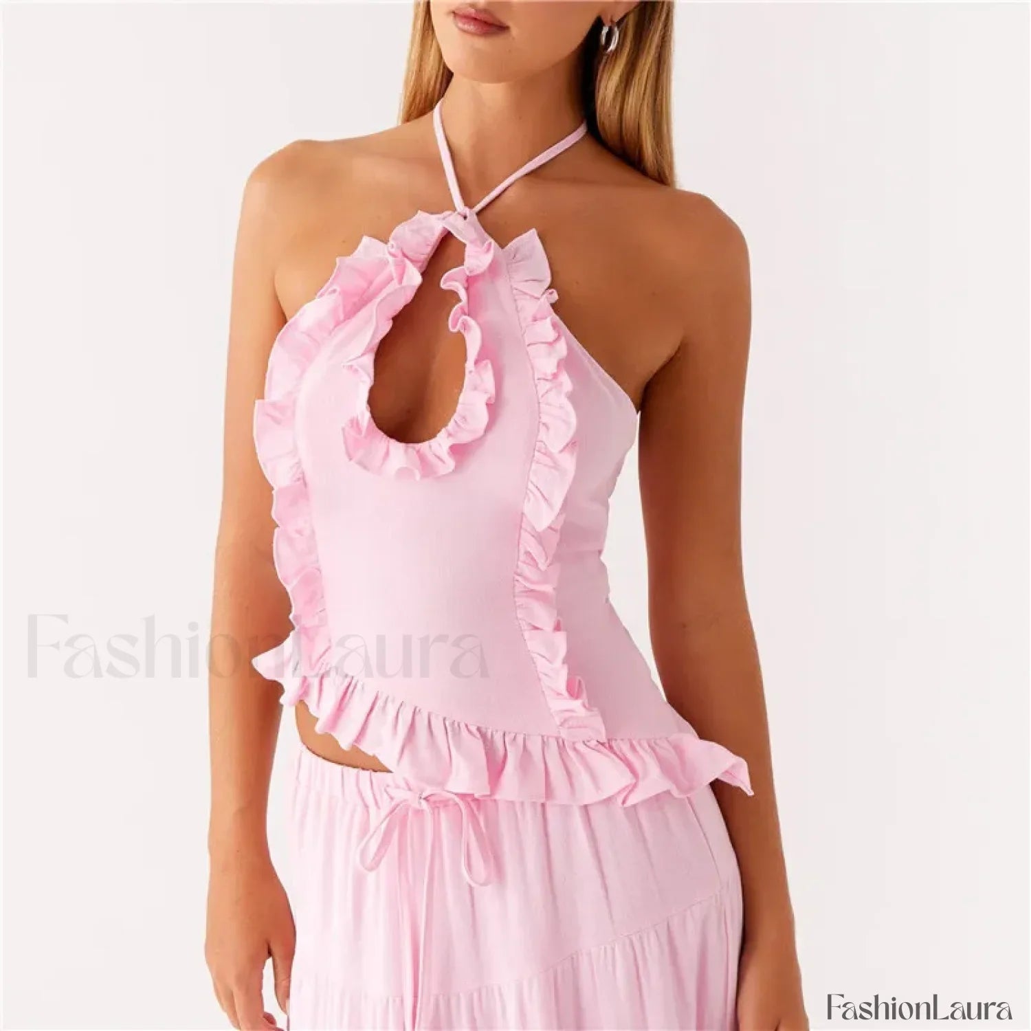 Ruffle Frill Cut-Out Crop Top
