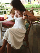 Spaghetti Strap Sweetheart Button Front High Low Ruffle Midi Dress 2