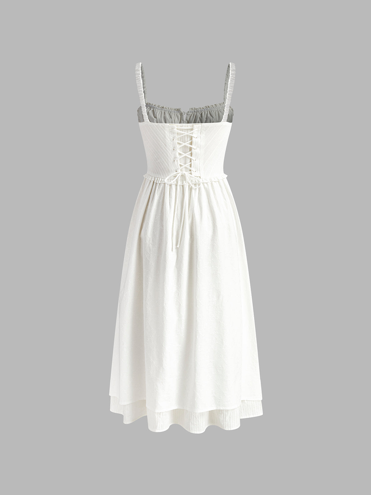 Spaghetti Strap Sweetheart Button Front High Low Ruffle Midi Dress 7