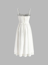 Spaghetti Strap Sweetheart Button Front High Low Ruffle Midi Dress 7