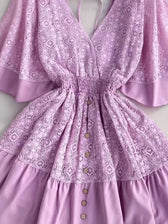 Lace Deep V Back Backless Ruffle Sleeve Mini Dress 11