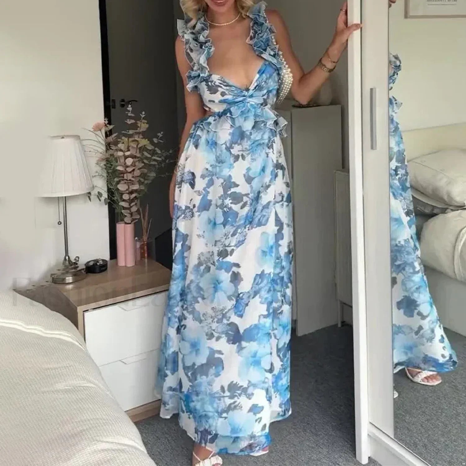 Ruffle Hem V-Neck Floral Dress