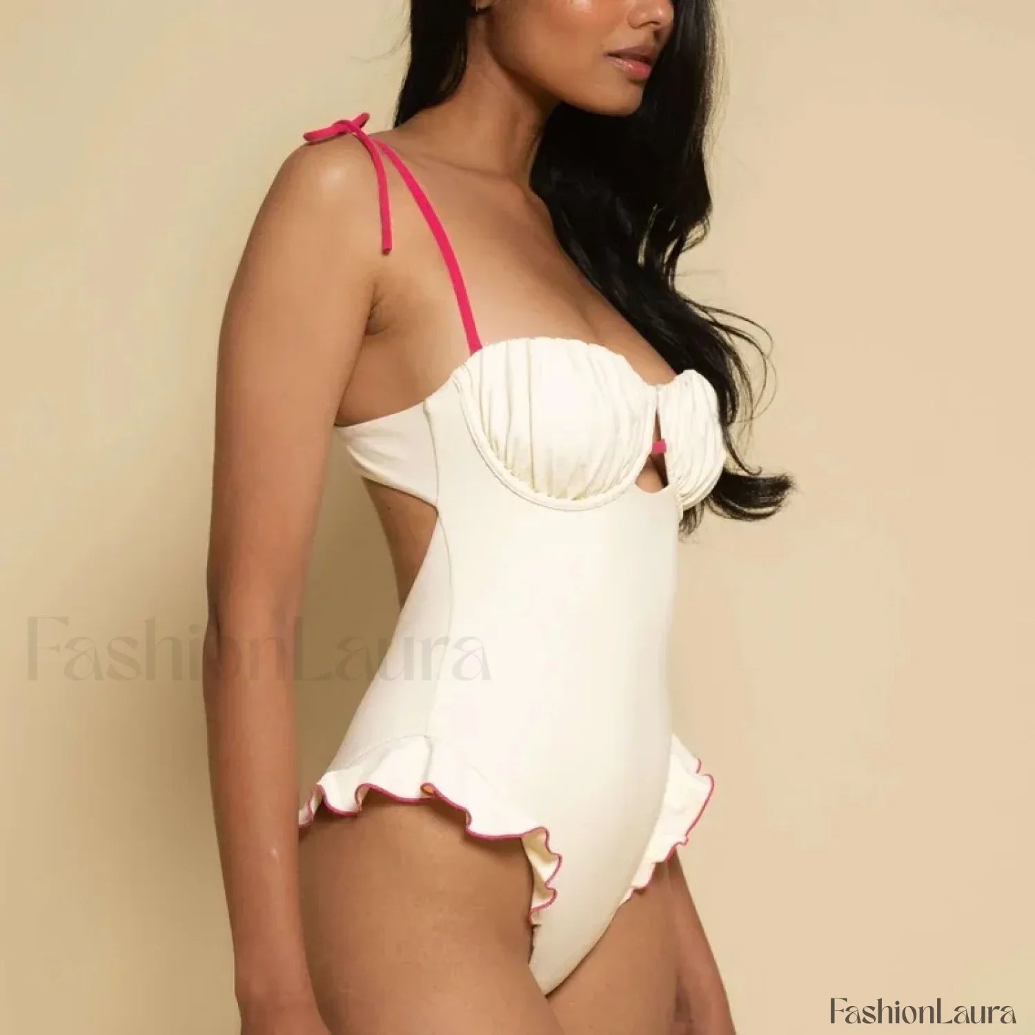 Ruffle Push Up Solid One Piece