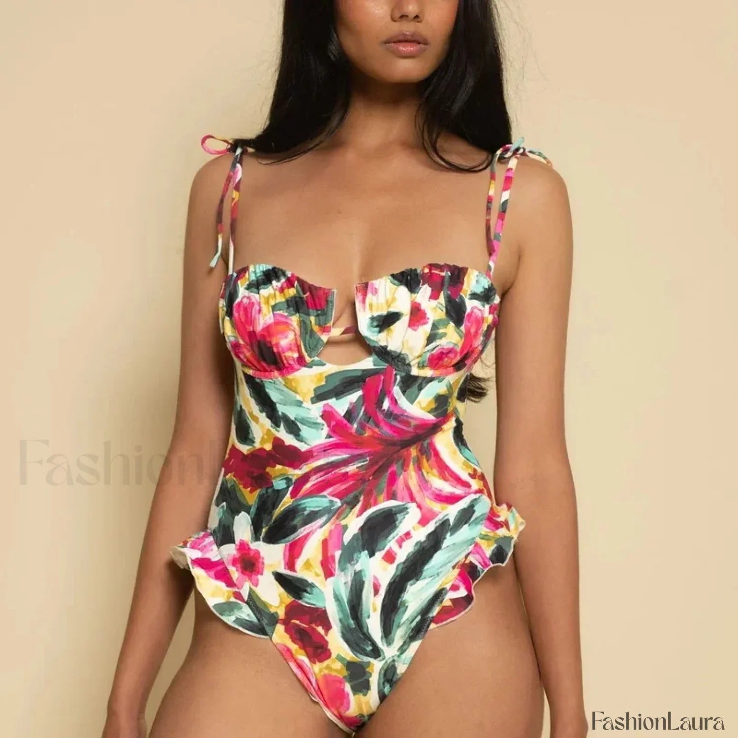 Ruffle Push Up Solid One Piece
