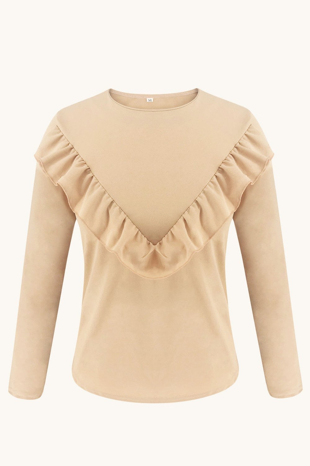 Ruffle Round Neck Long Sleeve Top