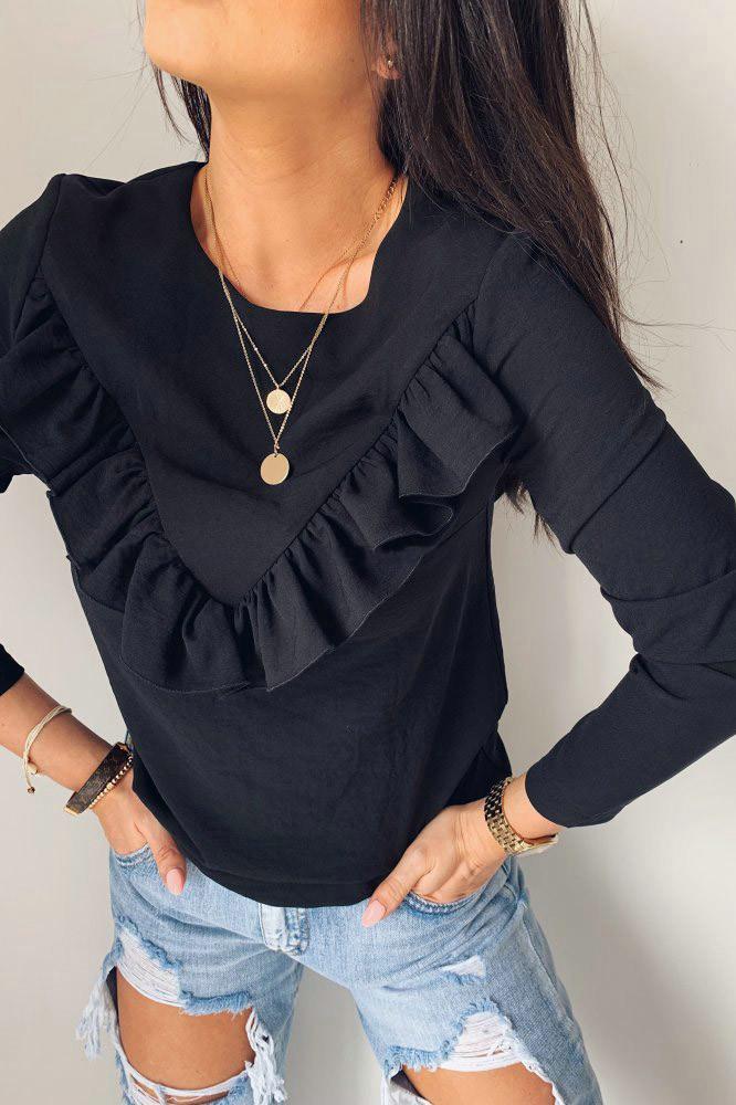 Ruffle Round Neck Long Sleeve Top