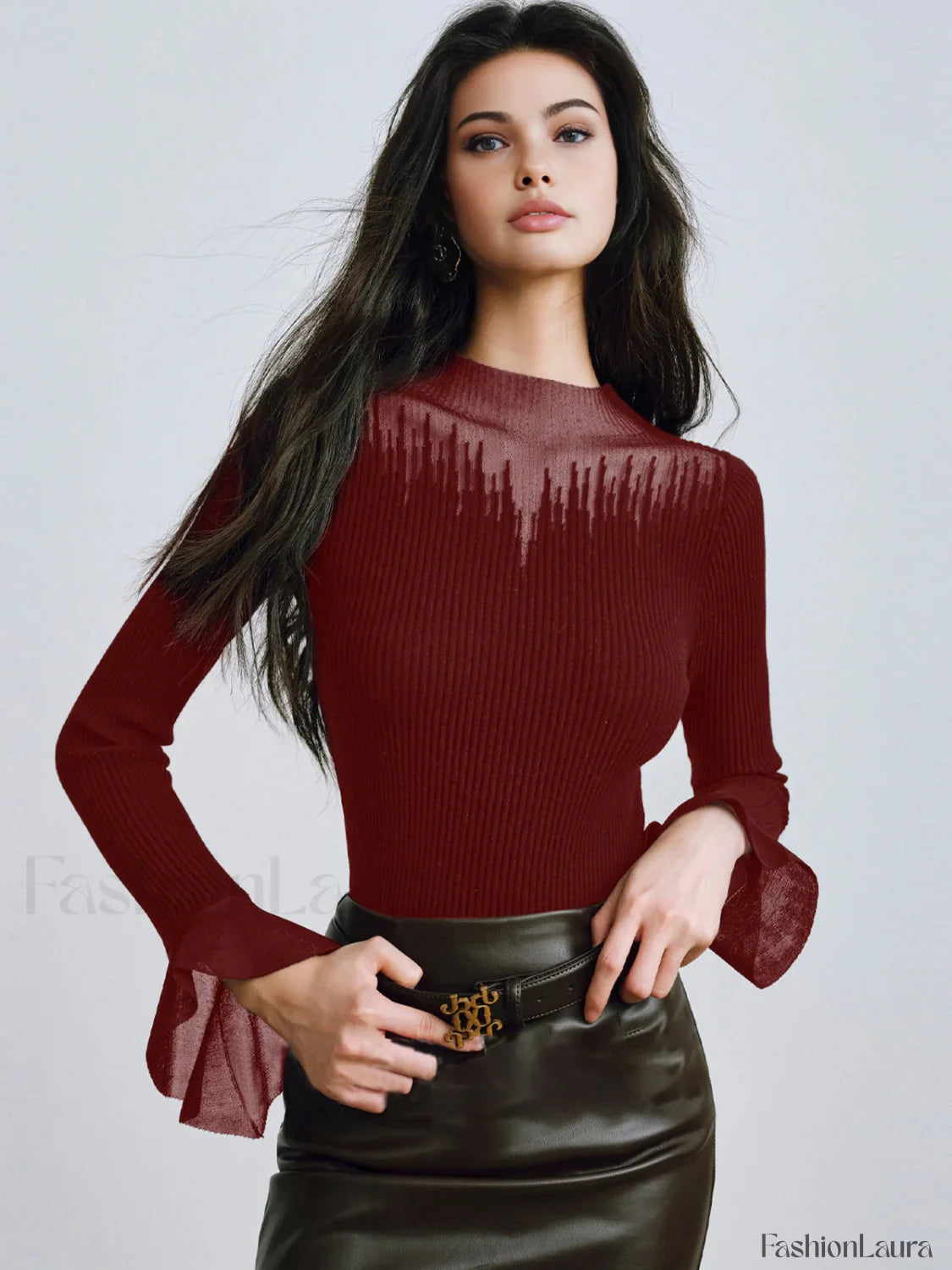 Ruffle Sleeve Thin Sweater