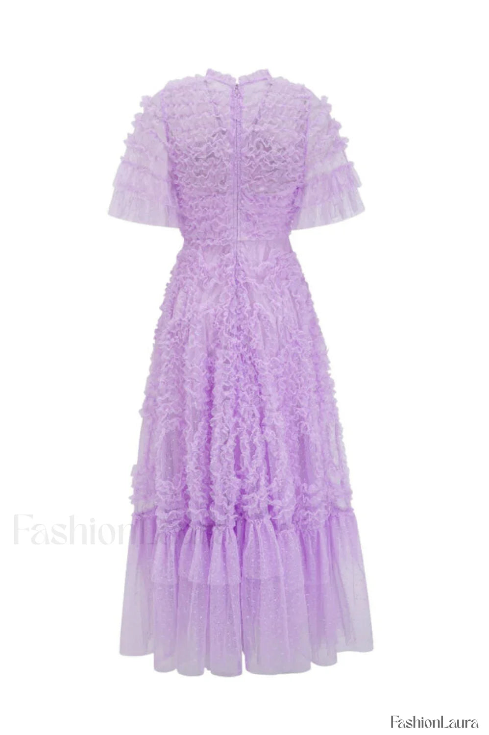 Ruffle Tiered Spotted Charming Tulle Maxi Dress