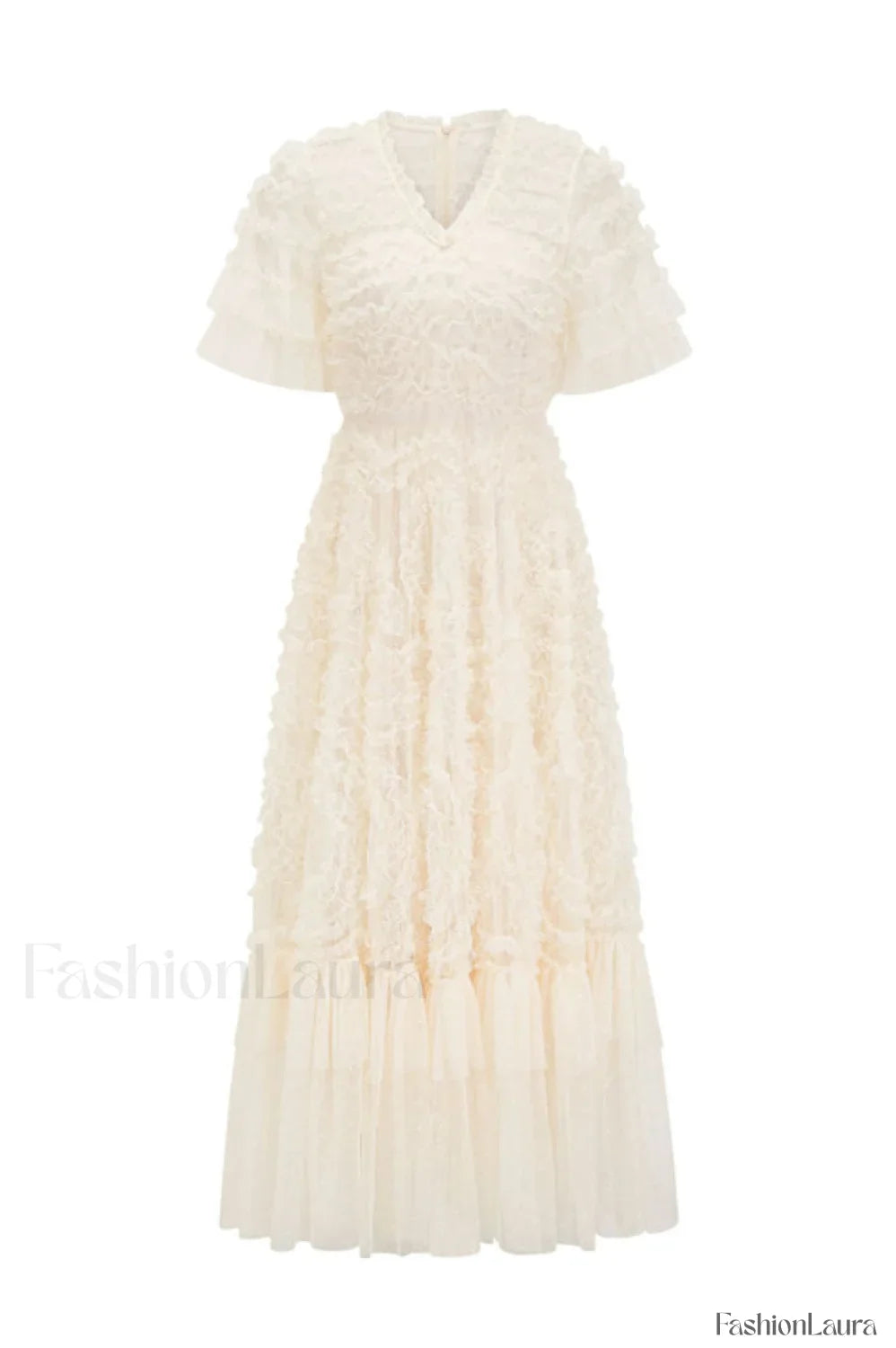 Ruffle Tiered Spotted Charming Tulle Maxi Dress