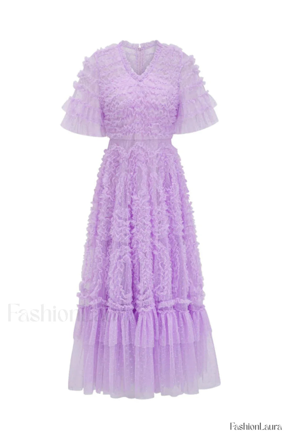 Ruffle Tiered Spotted Charming Tulle Maxi Dress