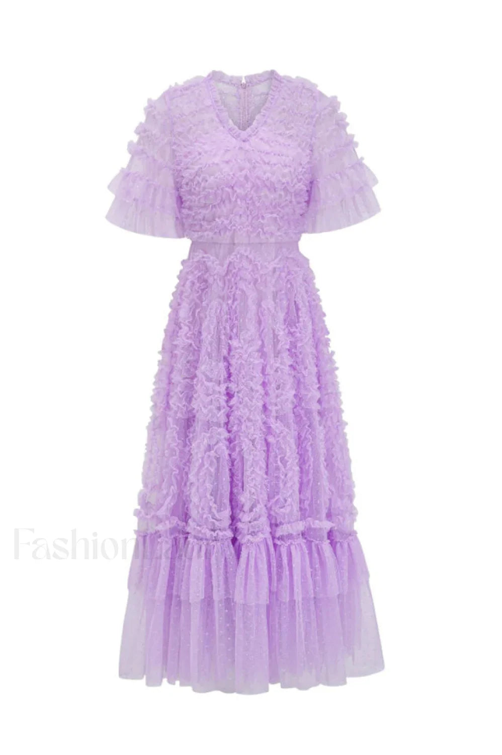 Ruffle Tiered Spotted Charming Tulle Maxi Dress S / Lilac