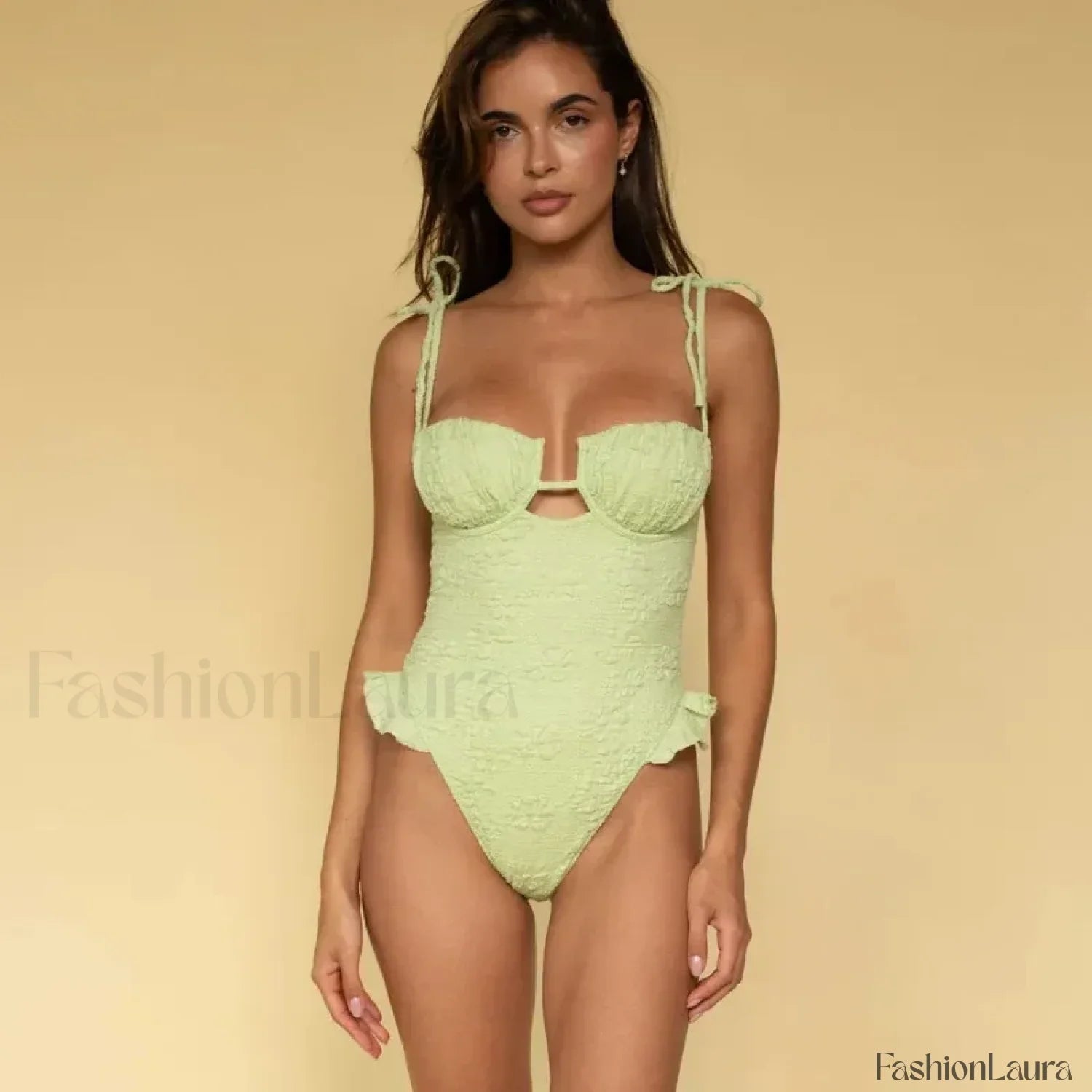 Ruffle V Neck Bathing One Piece