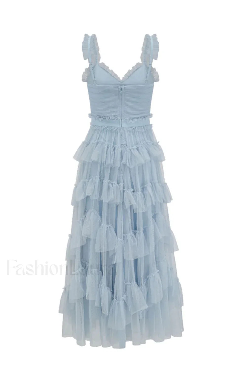 Ruffle V Neck Charming Tiered Tulle Evening Dress