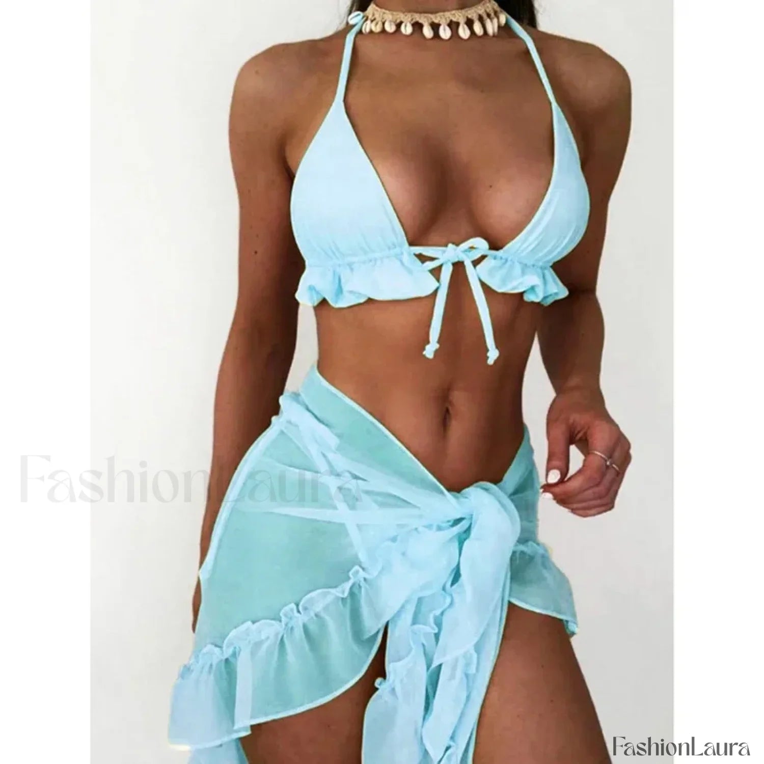Ruffled Backless Halter Three Piece Set