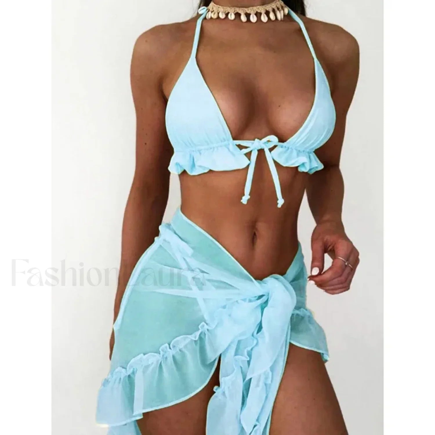 Ruffled Backless Halter Three Piece Set
