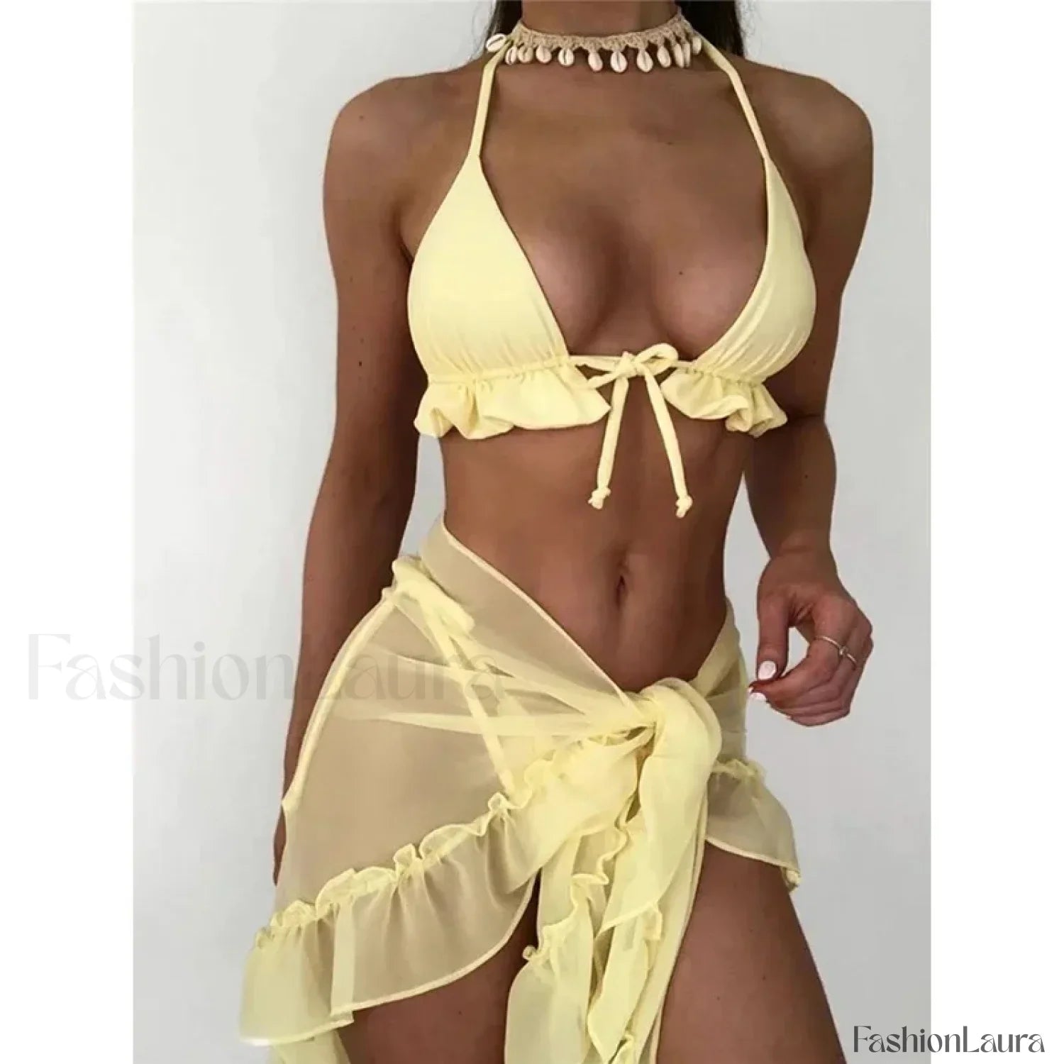 Ruffled Backless Halter Three Piece Set