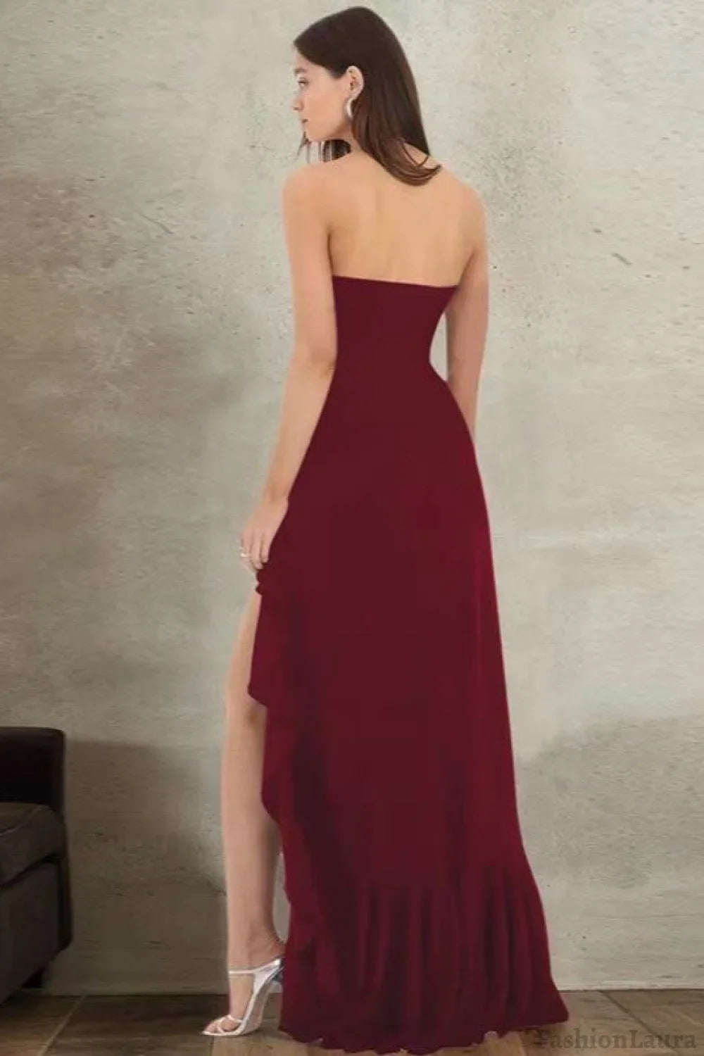 Ruffled Bustier Side Slit Formal Dress