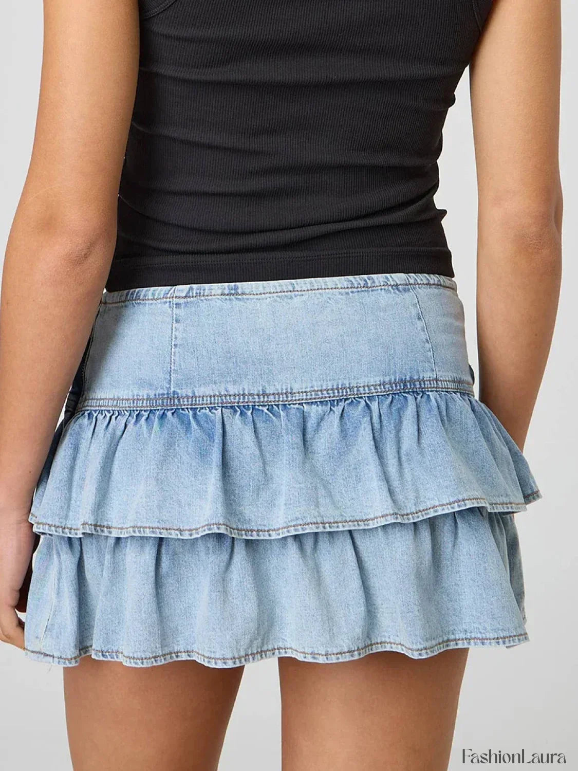 Ruffled Denim Mini Skirt