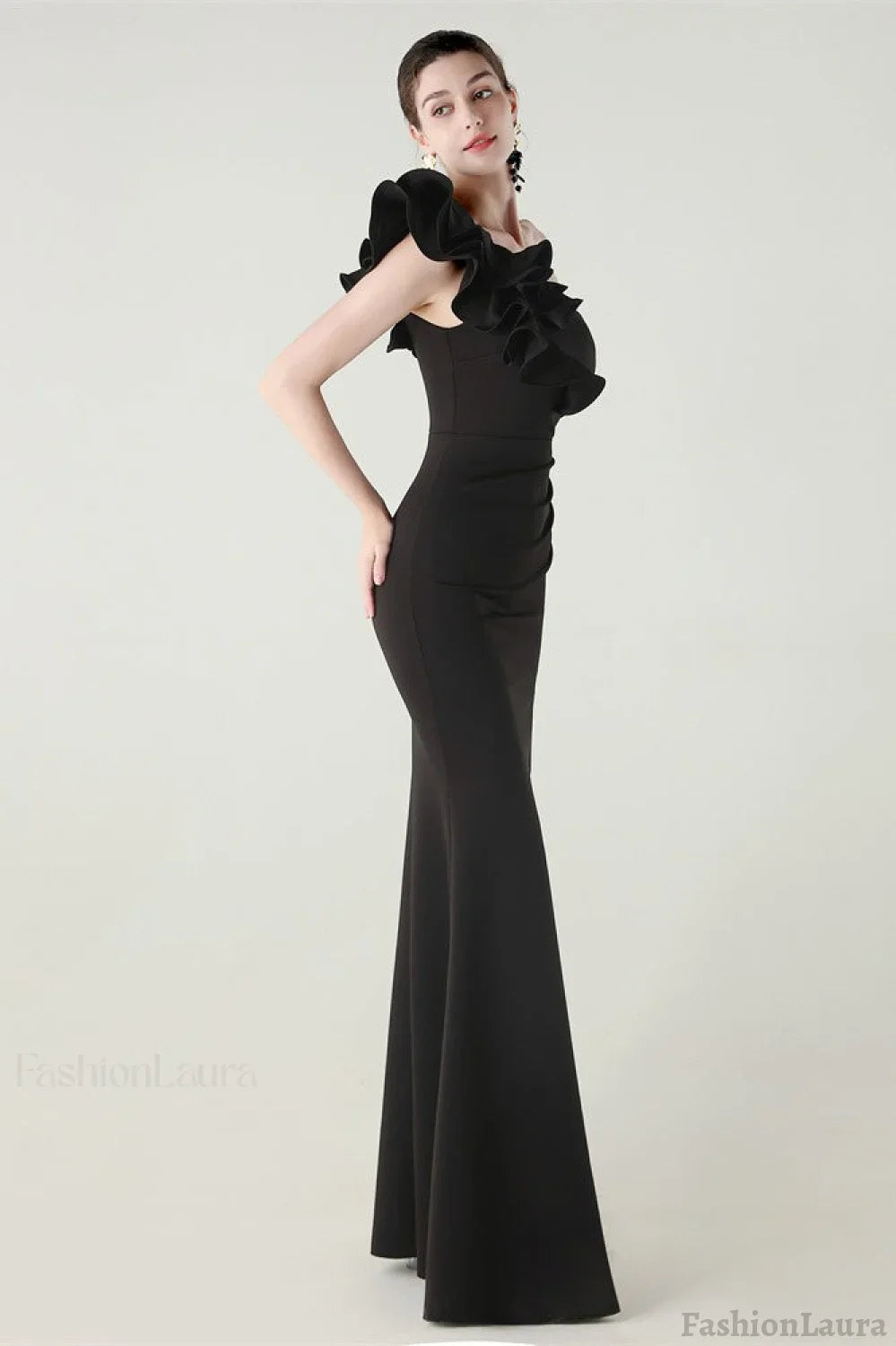 Ruffled Floral One Shoulder Satin Party Dress