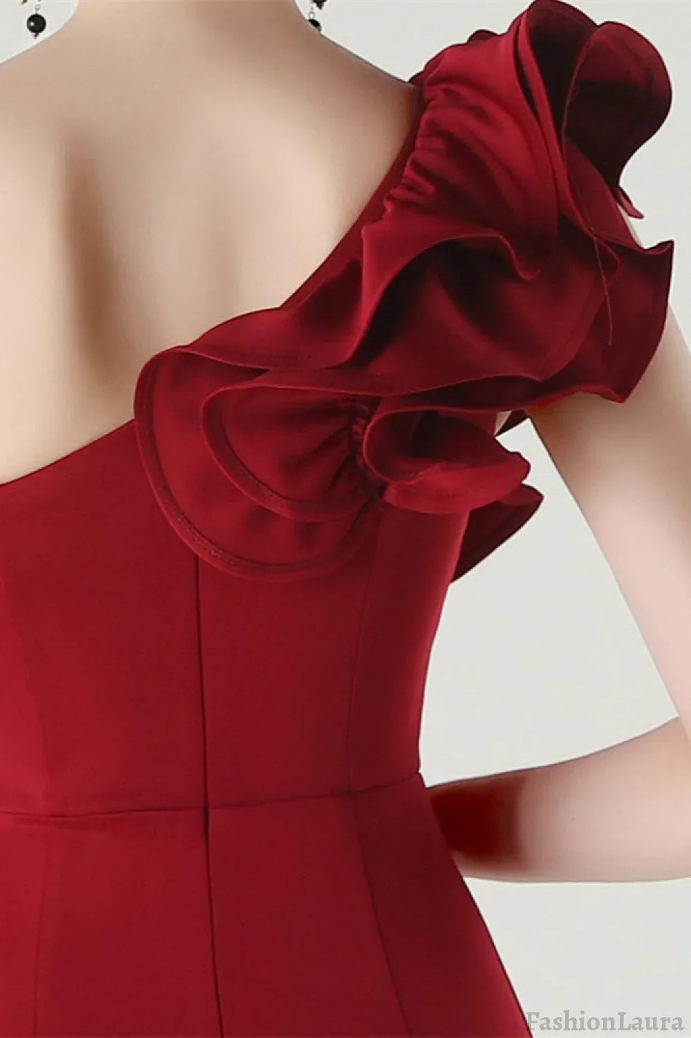 Ruffled Floral One Shoulder Satin Party Dress