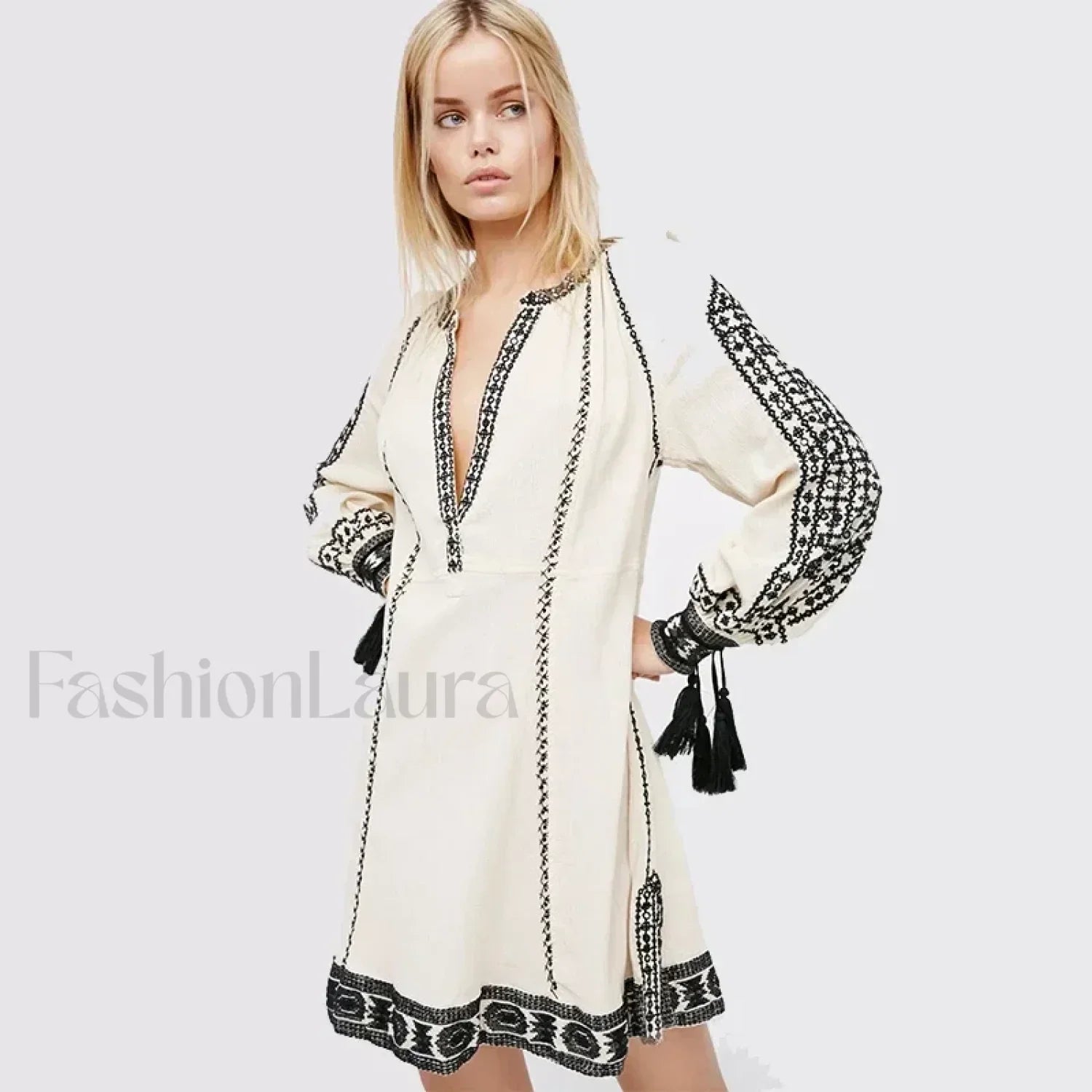 Ruffled Long-Sleeve Boho Dress