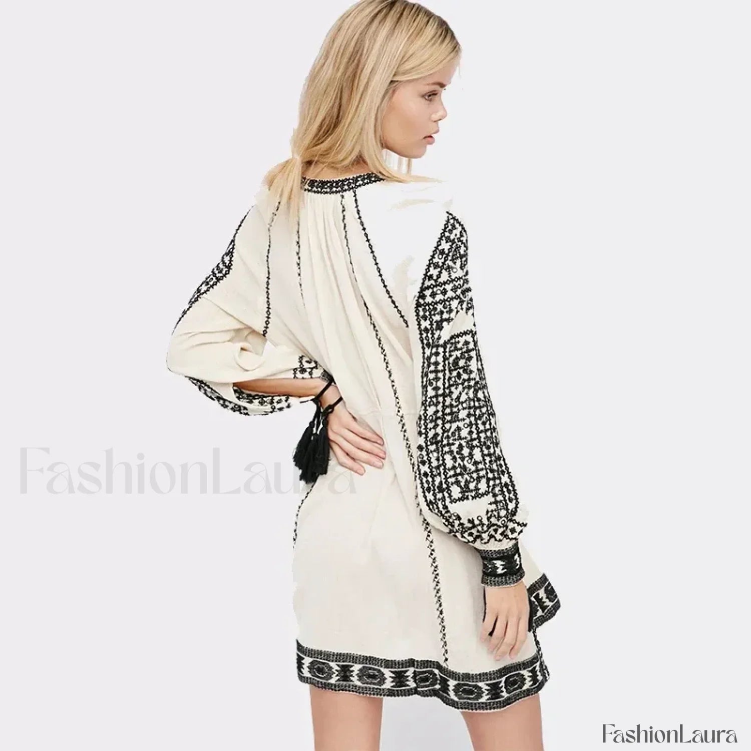 Ruffled Long-Sleeve Boho Dress