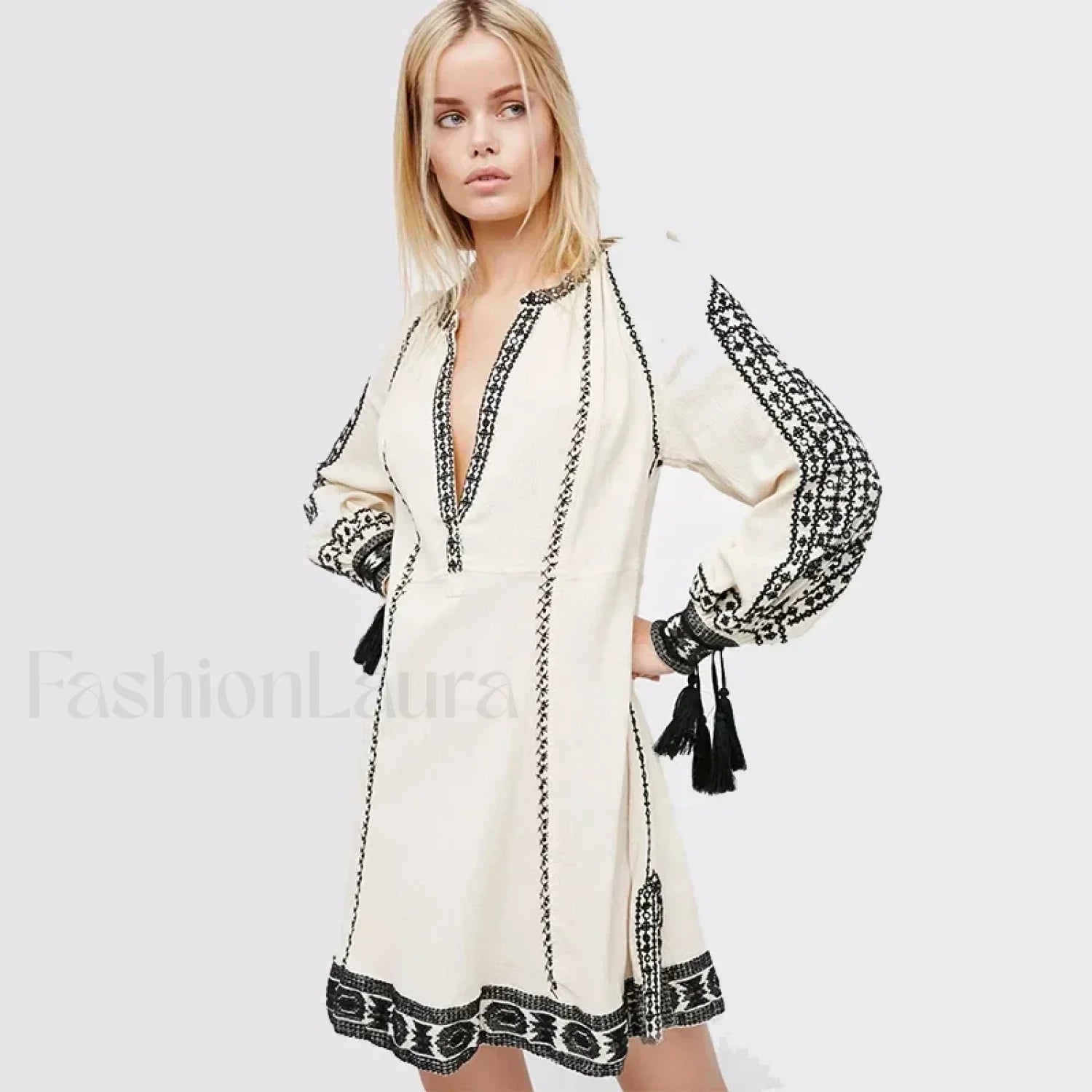 Ruffled Long-Sleeve Boho Dress