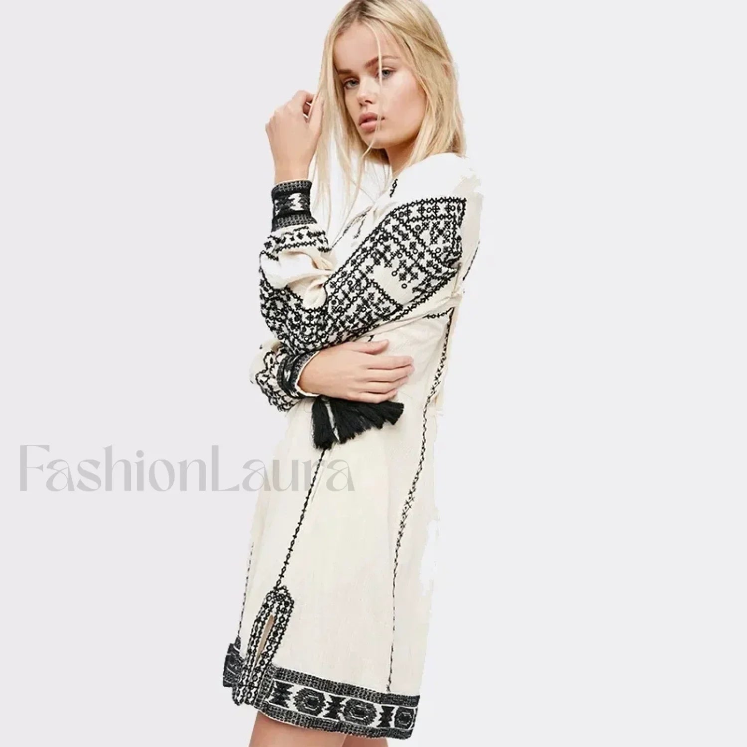 Ruffled Long-Sleeve Boho Dress