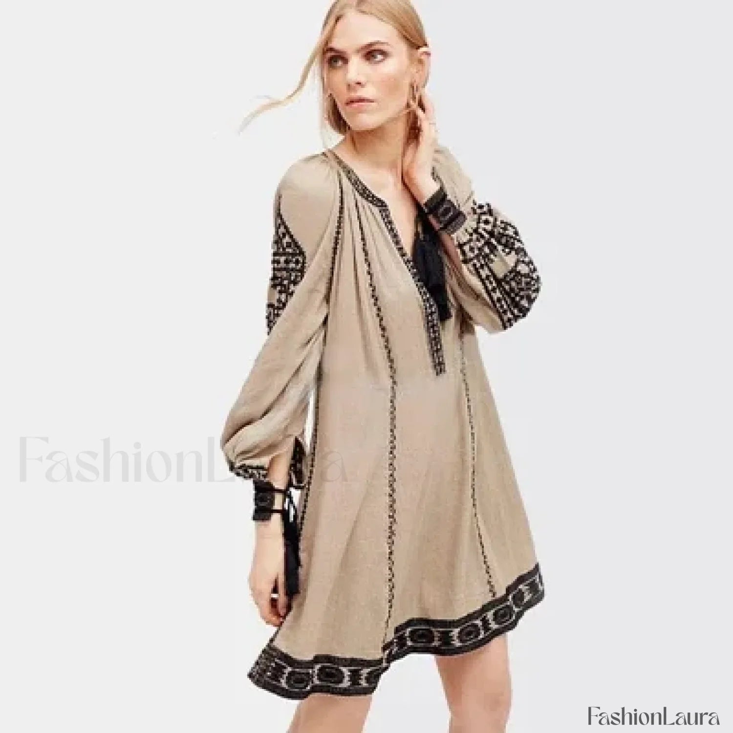Ruffled Long-Sleeve Boho Dress