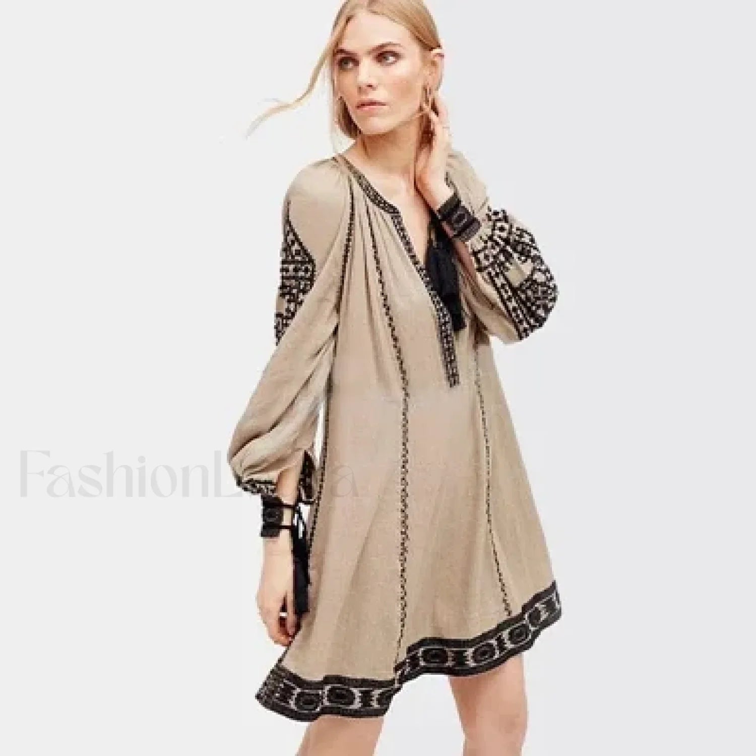 Ruffled Long-Sleeve Boho Dress