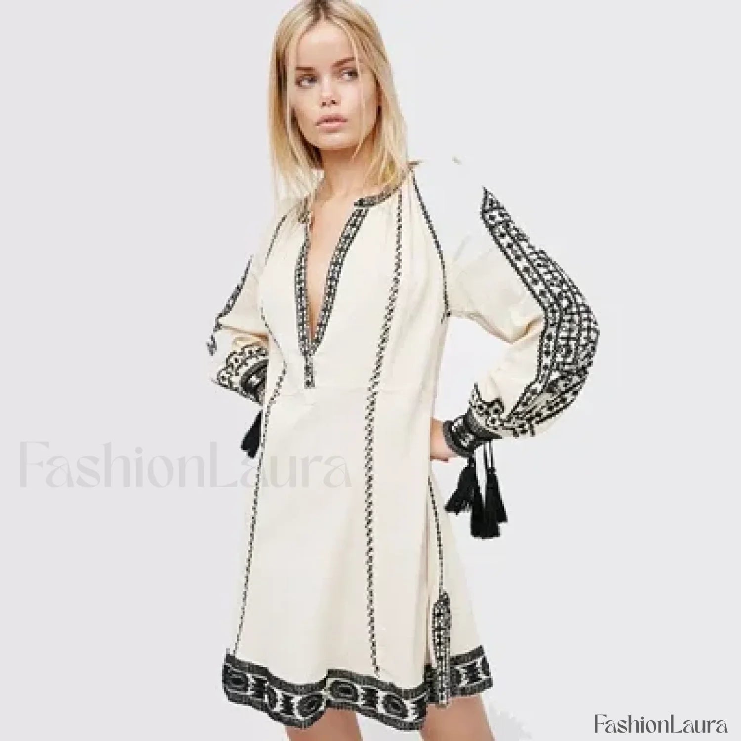 Ruffled Long-Sleeve Boho Dress