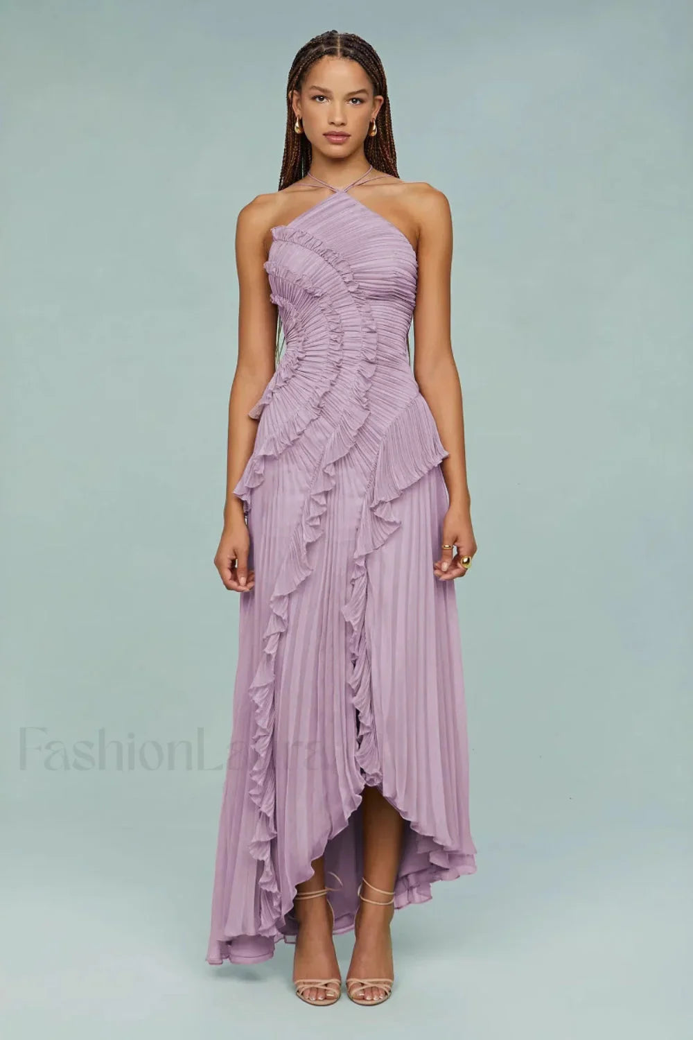 Ruffled Pleated Chiffon Maxi Dress