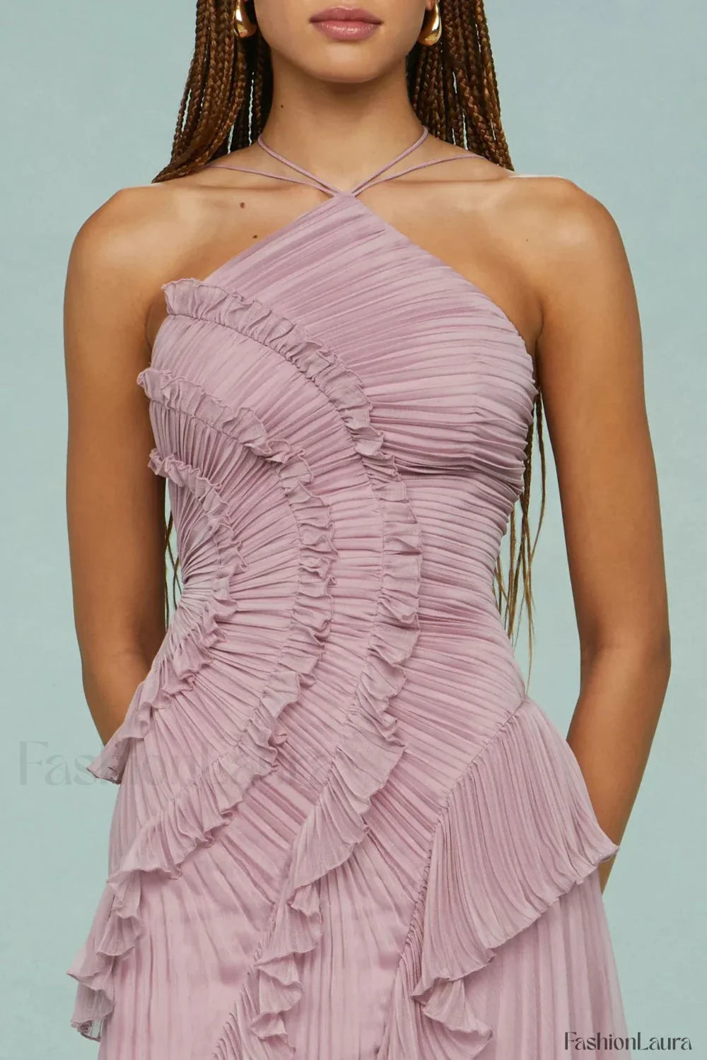 Ruffled Pleated Chiffon Maxi Dress