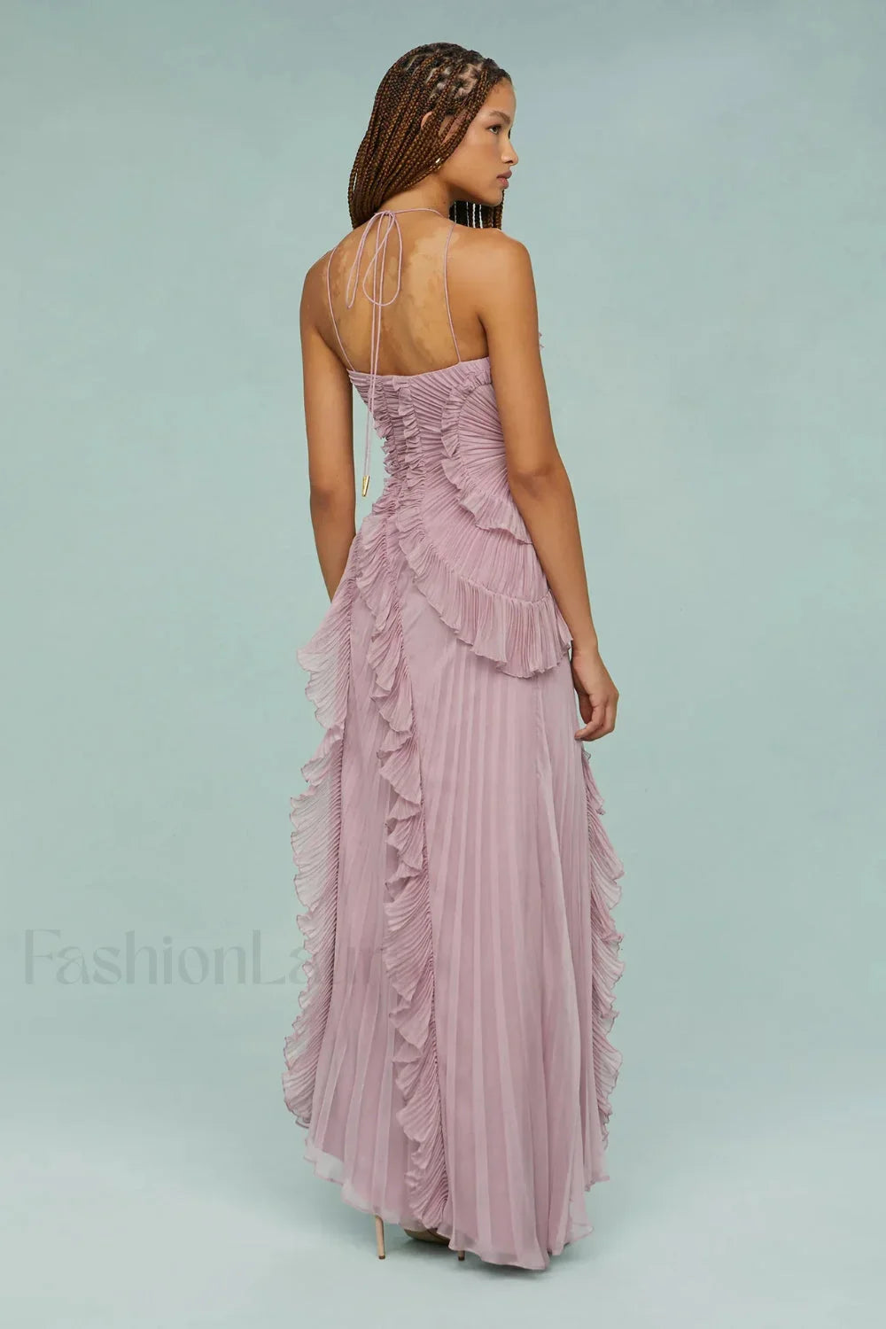 Ruffled Pleated Chiffon Maxi Dress