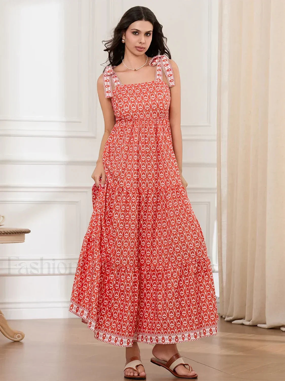 Ruffled Printed A-Line Maxi Dress