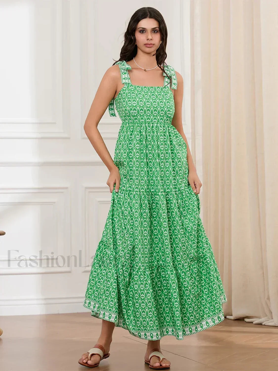 Ruffled Printed A-Line Maxi Dress