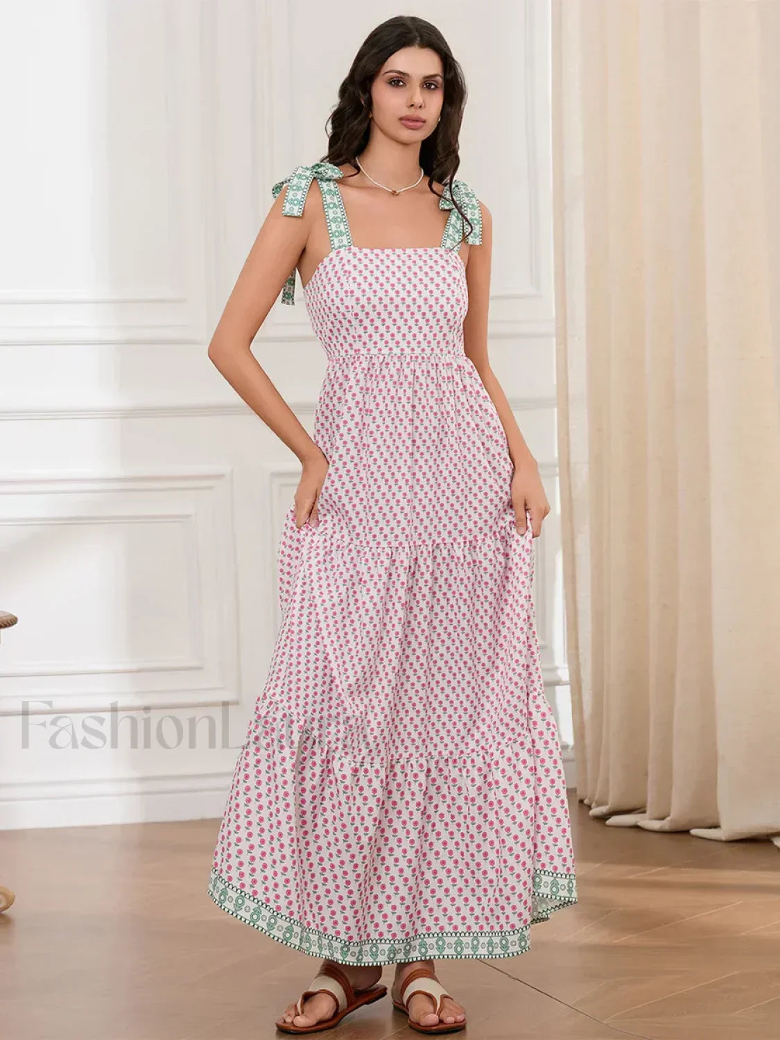 Ruffled Printed A Line Maxi Dress pink / S