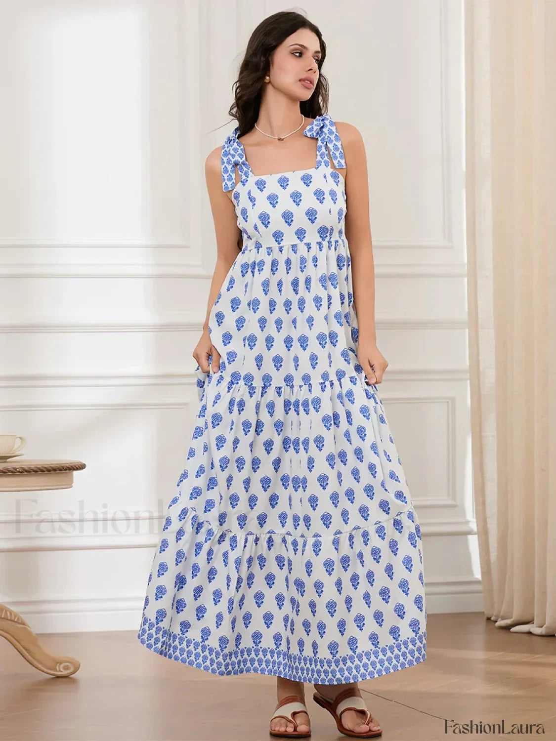 Ruffled Printed A-Line Maxi Dress