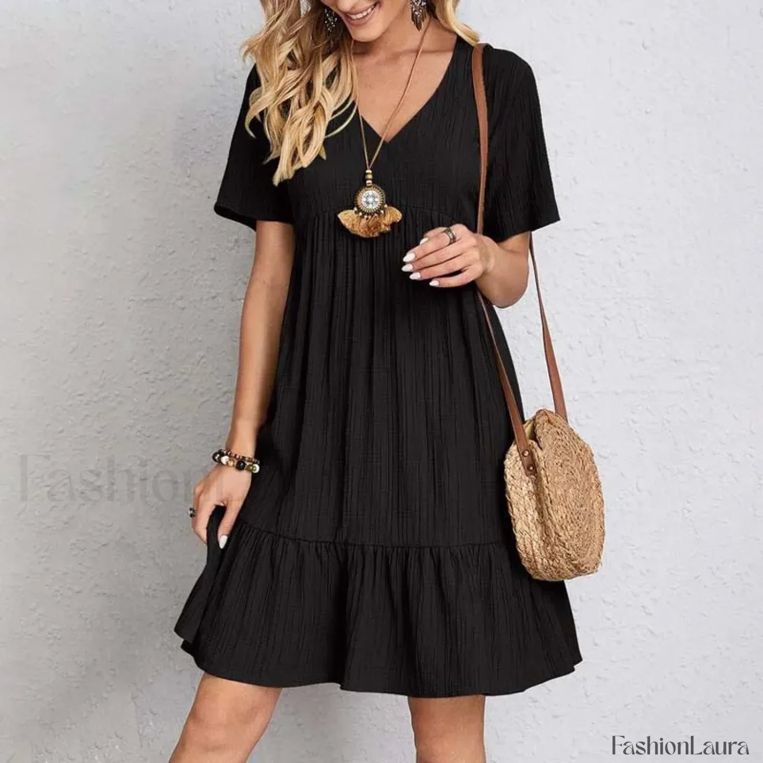 Ruffled Solid Mini Boho Dress