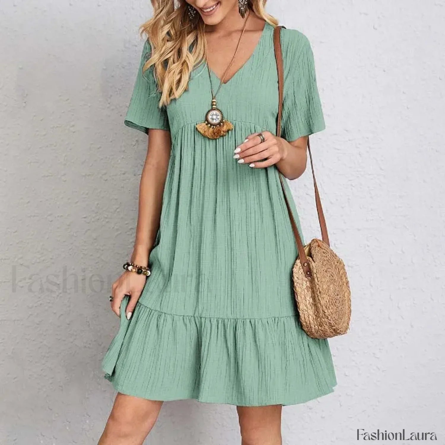 Ruffled Solid Mini Boho Dress