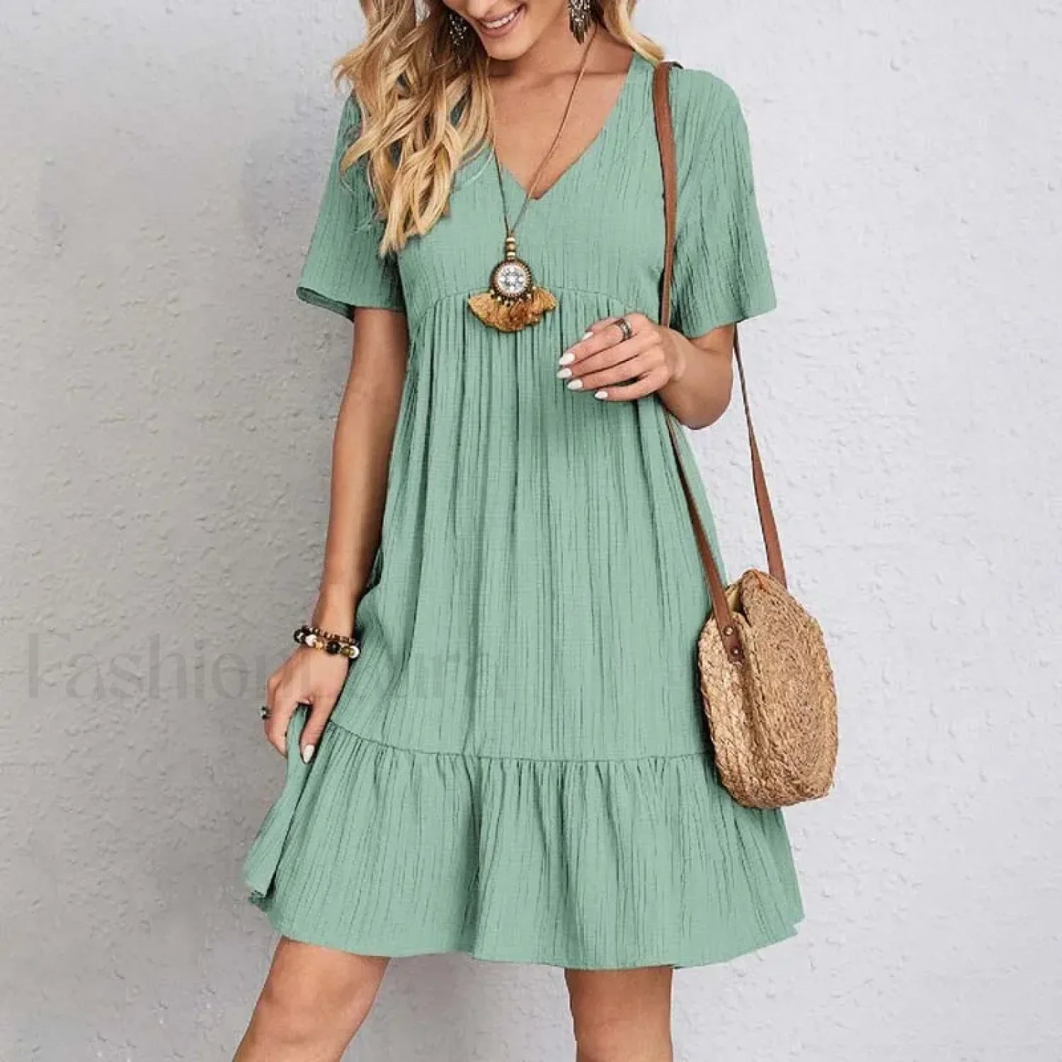 Ruffled Solid Mini Boho Dress
