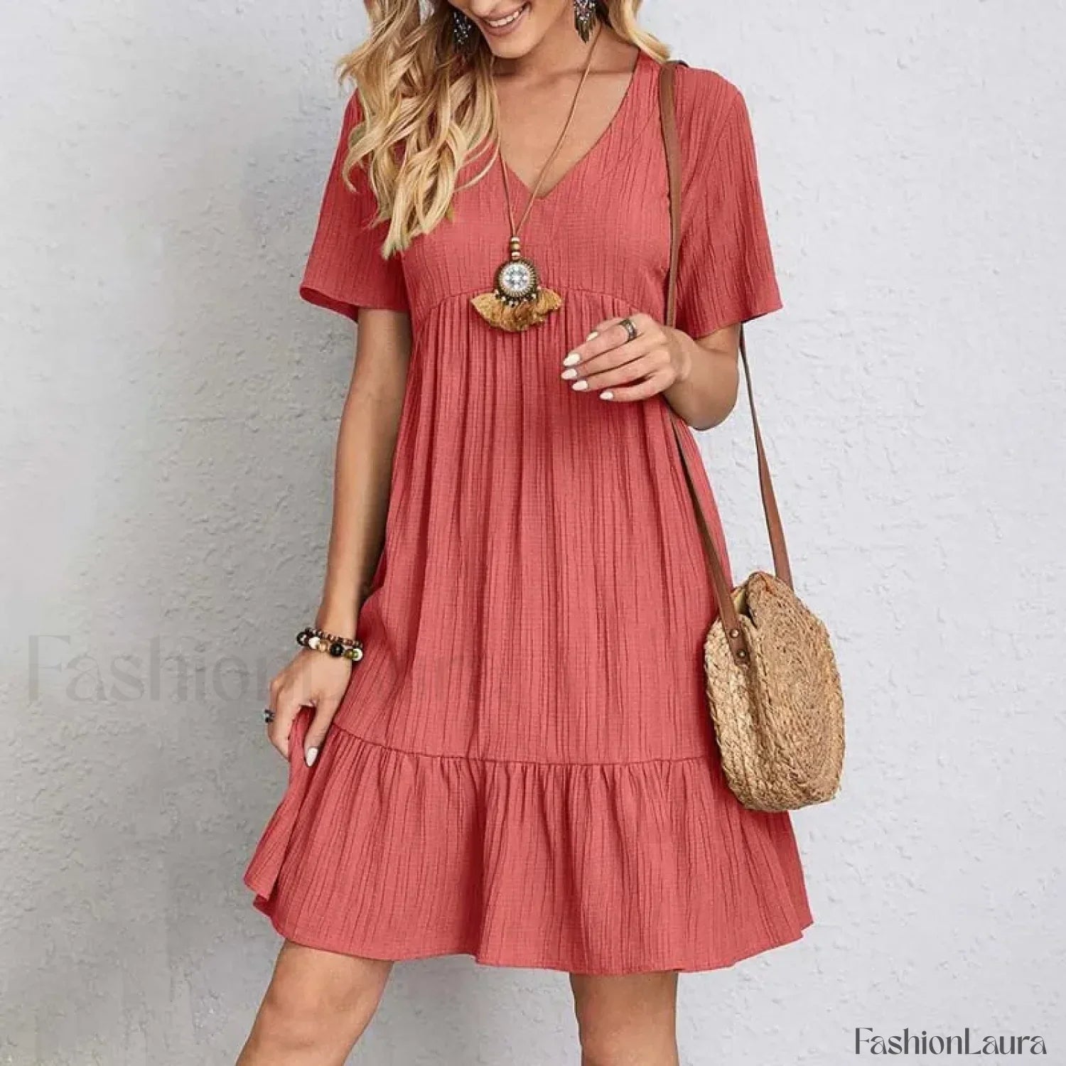 Ruffled Solid Mini Boho Dress
