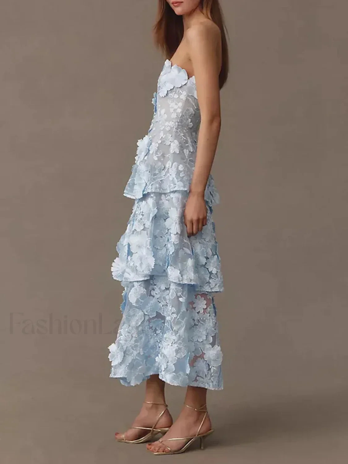 Ruffled Strapless Midi Dress