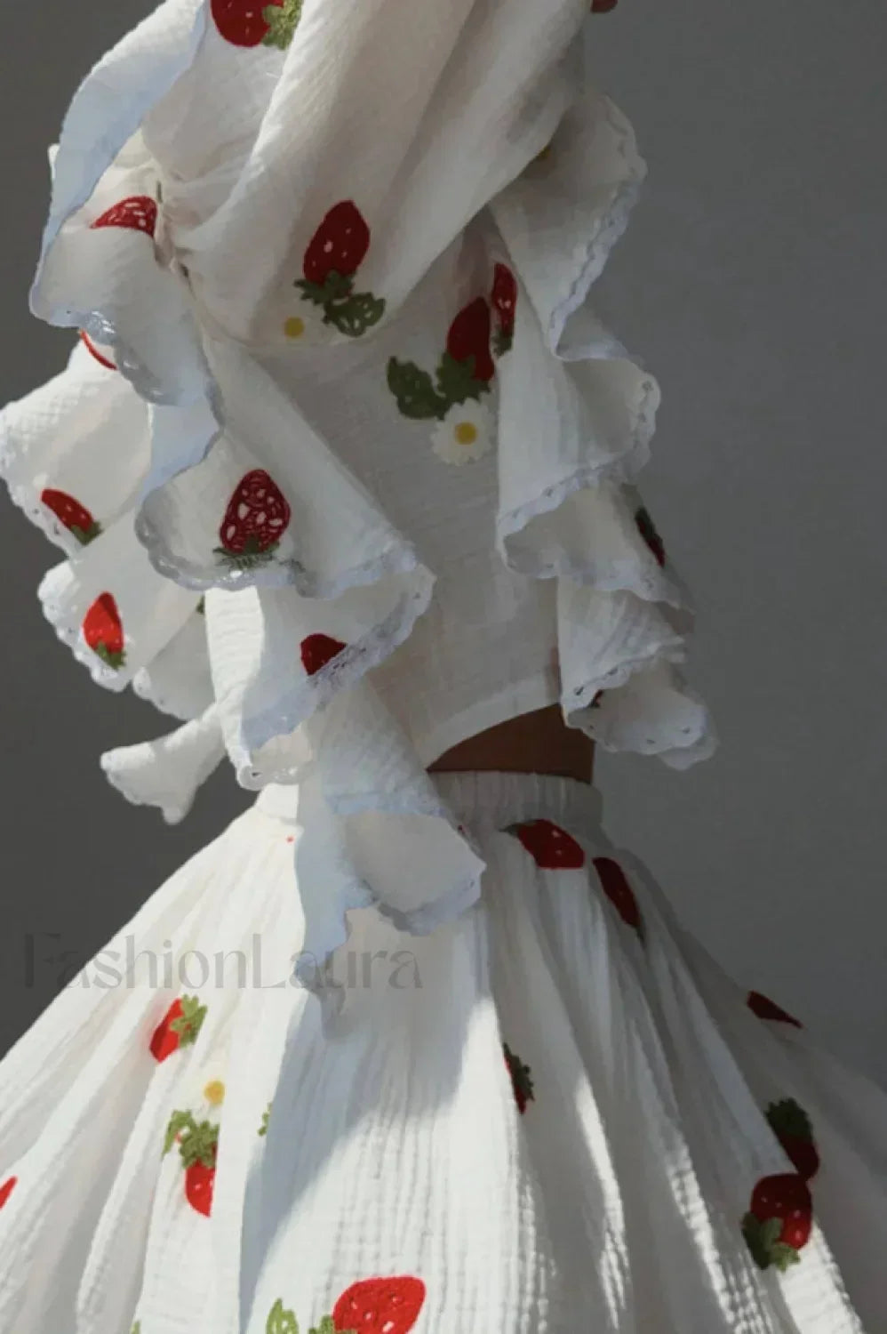 Ruffled Strawberry Stylish Print Skirt Set