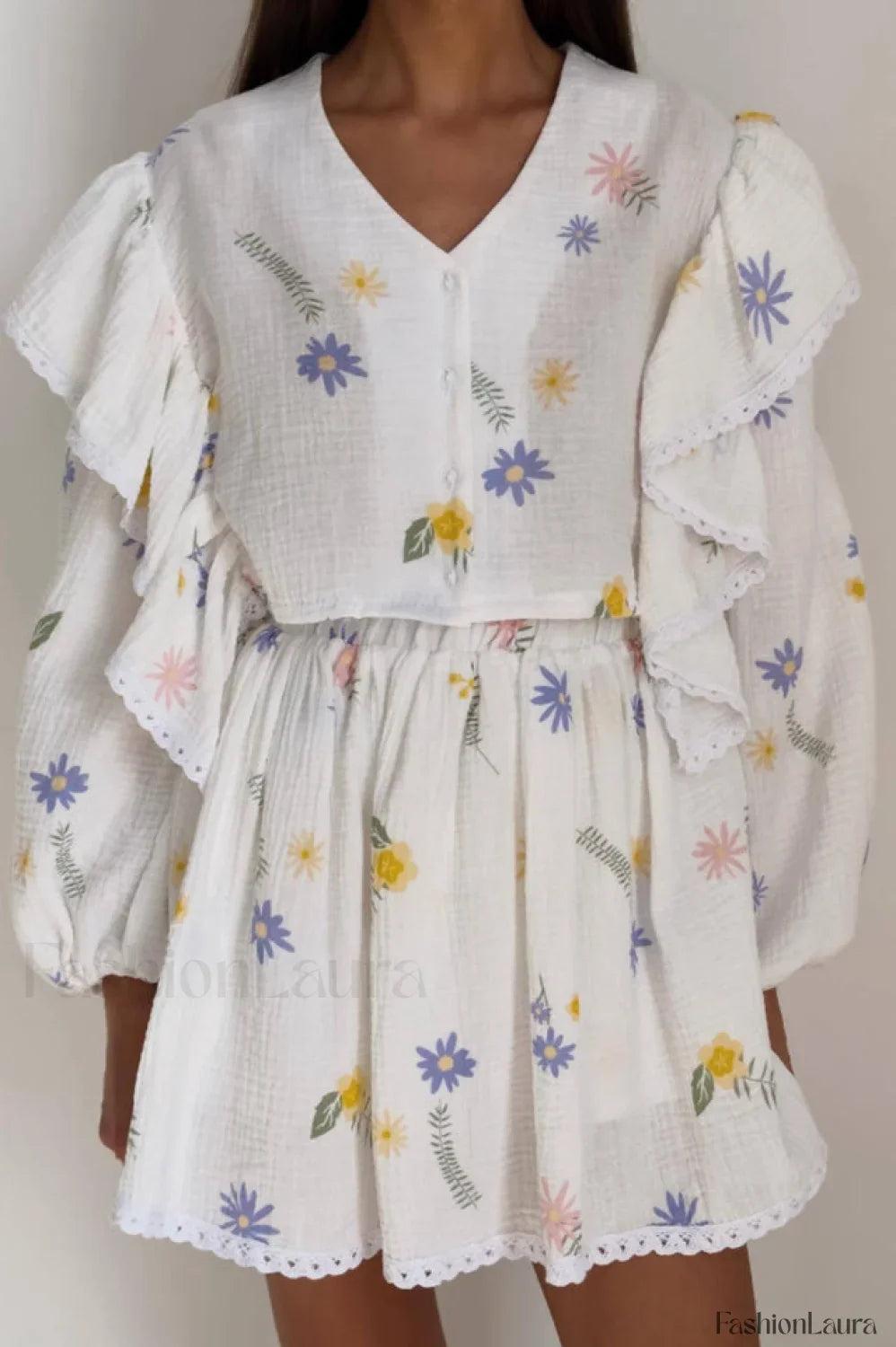 Ruffled Strawberry Stylish Print Skirt Set