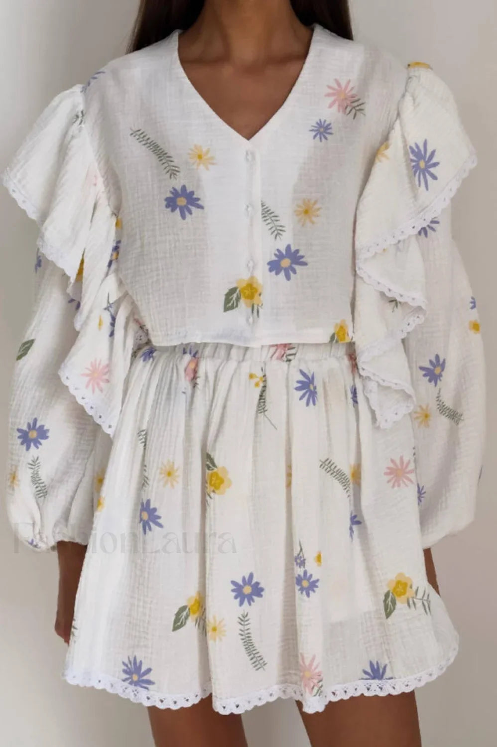 Ruffled Strawberry Stylish Print Skirt Set