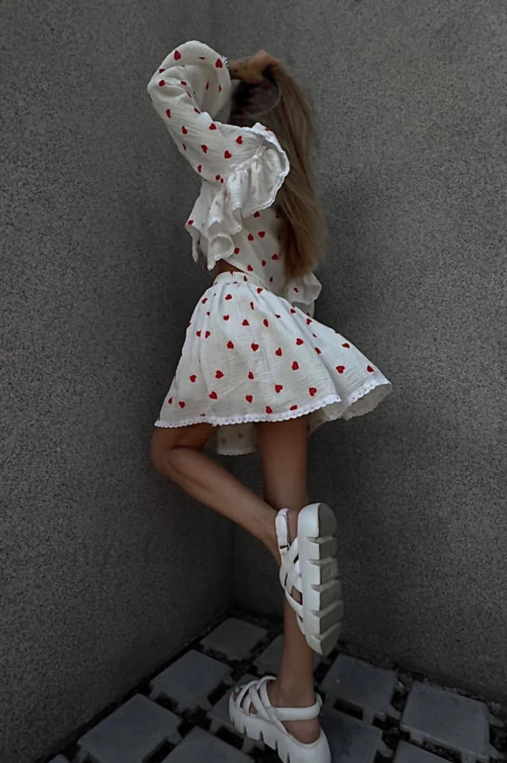 Ruffled Strawberry Stylish Print Skirt Set