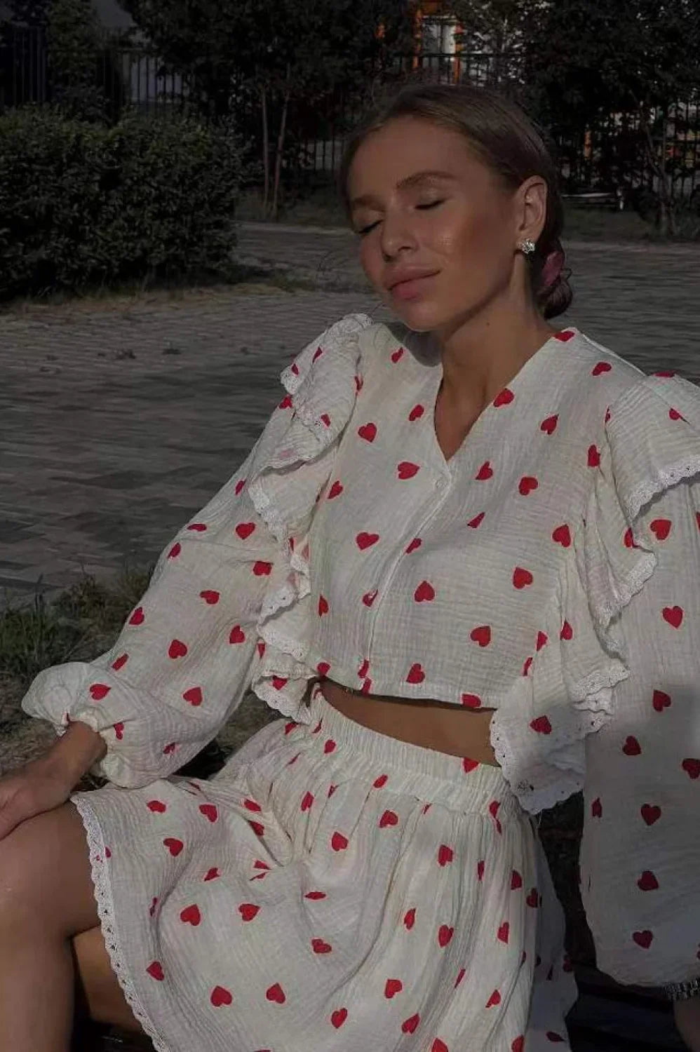 Ruffled Strawberry Stylish Print Skirt Set