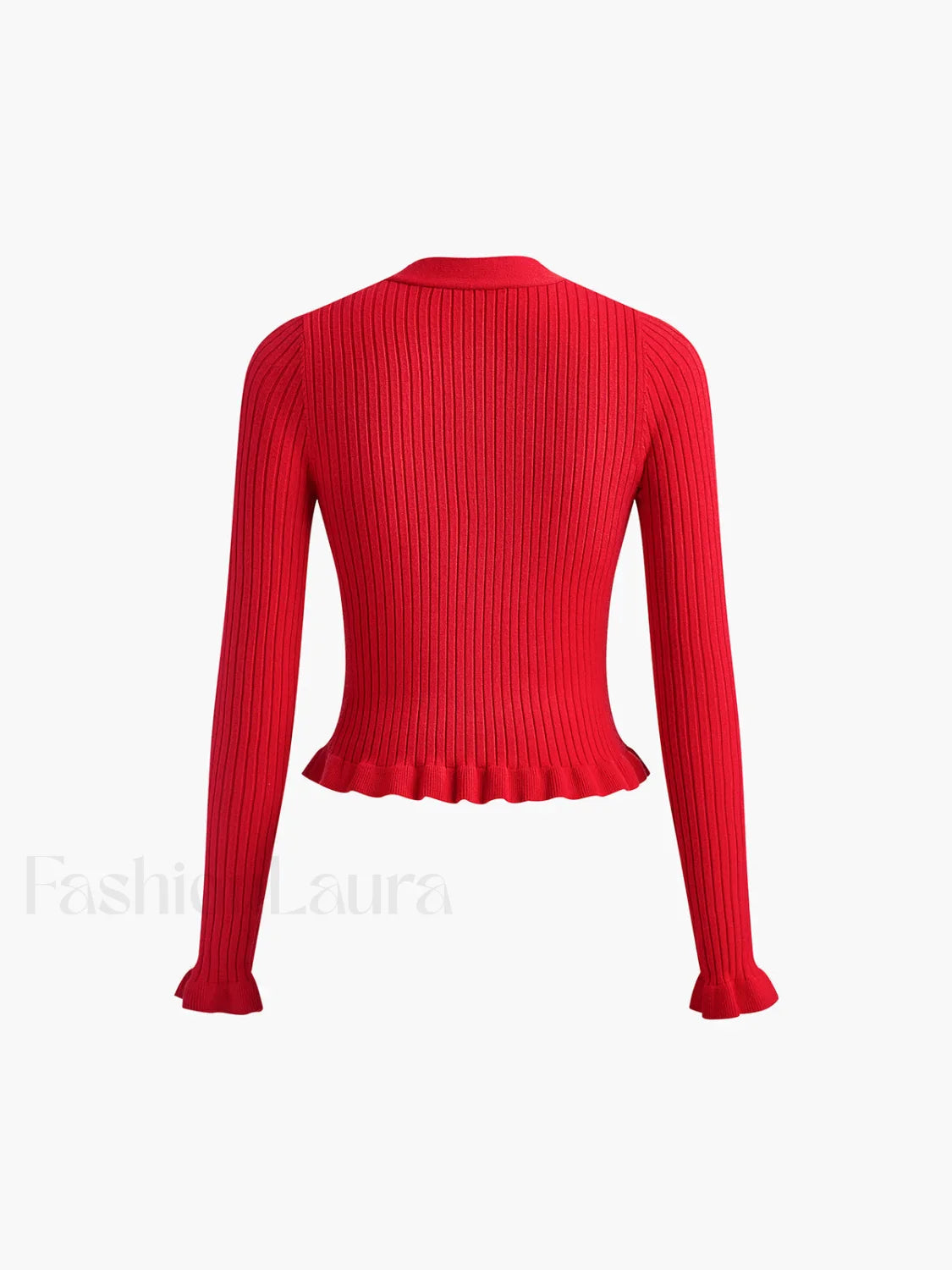 Ruffled Trim Pearl Button Long Sleeve Cardigan